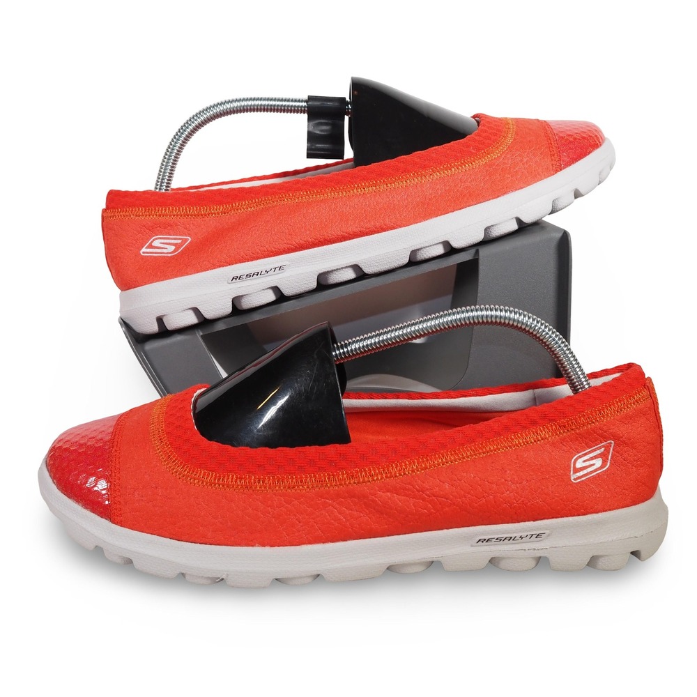 Skechers GOwalk Women 11 Orange Red Glitter Toe Resalyte Ballet Flats Shoes